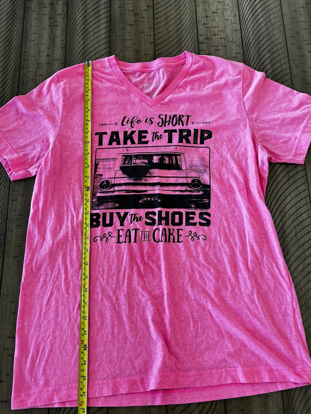 Women’s Life Is Short Hot Pink V-Neck Graphic Tee - Take the Trip